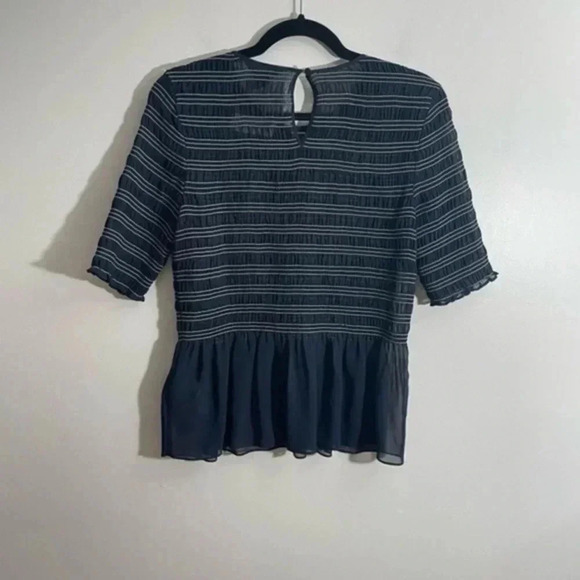 Club Monaco Aqua Stripe Luceenie Sheer Peplum Top Medium - Picture 4 of 9